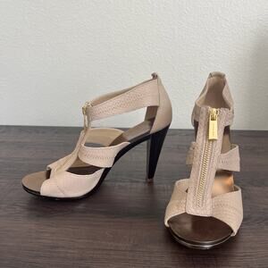 Michael Kors Womens Beige Leather Front Zip Strappy Stiletto Heels Size 8M